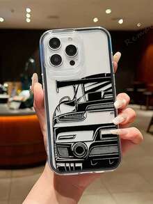 1pc Black Racing Car Pattern Black Frame 2-In-1 Transparent Thick Shockproof TPU Fashionable Phone Case Suitable For IPhone 11/12/13/14/15/16/17 Pro Max/Plus, Protective Cover - Black - View 2