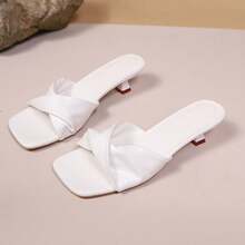 New Elegant Slip-On Flat Shoes, Solid Color PU Leather Twist Design, Suitable For Beach, Wedding, Party In Summer - White - View 3
