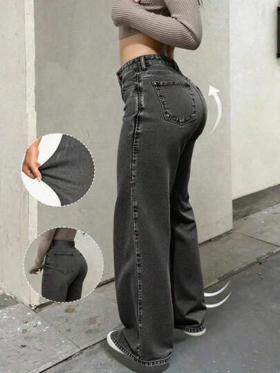 Pantalones Jeans de Mujer Tiro Alto, Wide Leg, Gris Deslavado, Comodo, Femenino, Casual, Ideal para Fiestas, Día de Campo, Diario, Escuela, Festivales, conciertos, Hecho en Mexico Savi Jeans