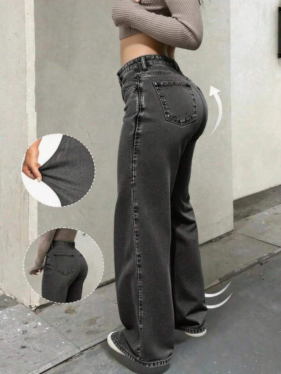 Pantalones Jeans de Mujer Tiro Alto, Wide Leg, Gris Deslavado, Comodo, Femenino, Casual, Ideal para Fiestas, Día de Campo, Diario, Escuela, Festivales, conciertos, Hecho en Mexico Savi Jeans - Gris - Ver 1