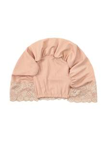 1pc New Lace Patchwork Headscarf, Muslim Women Daily Wear Turban Hat - Solid Color - View 3