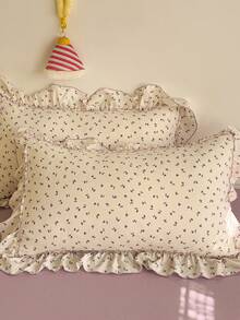 4pcs Floral Lace Bedding Set, Soft & Comfortable Bedroom Linens, Cute Floral Pattern, Breathable & Soft All-Season Bedding Set Including 1 Duvet Cover, 1 Bed Sheet, 2 Pillow Shams, No Filling, Suitable For Bedroom, Dorm, Home Use, Multiple Sizes Available - 米色 - 查看 5