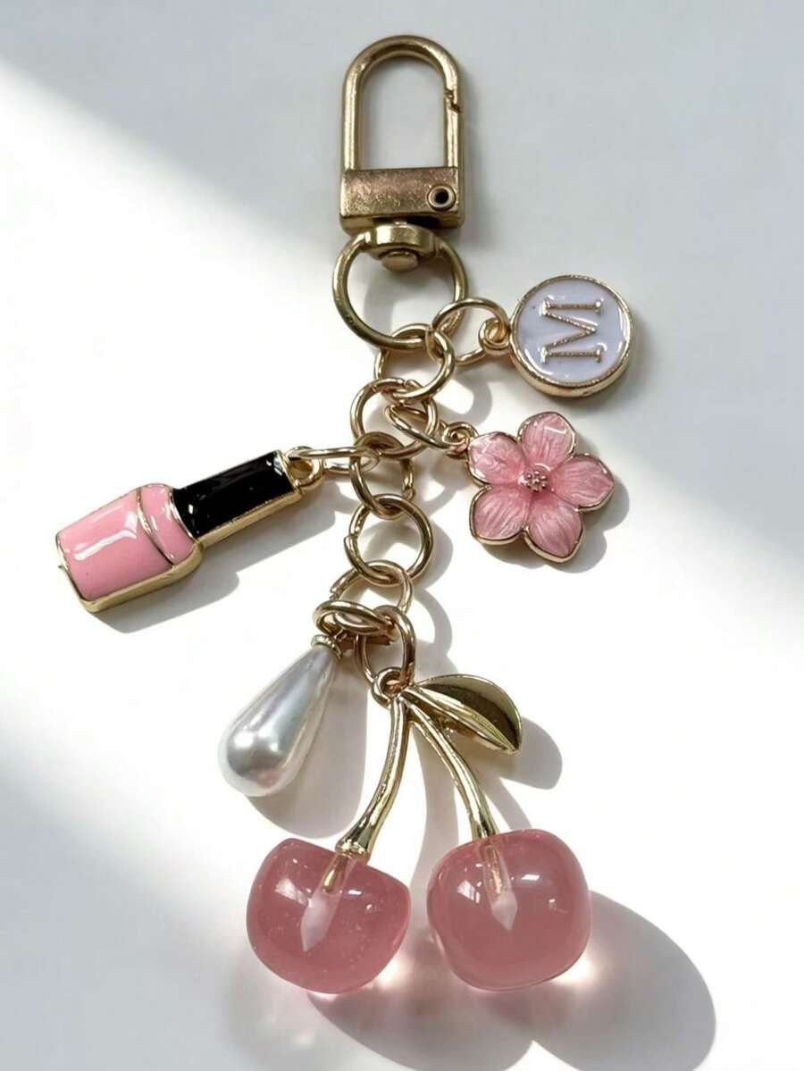 Rose Quartz Cherry Blossom Nail Polish, Keychain Gift Idea For Girls, Creative Accessory & Decoration For Women's Bags Gifts For Mother, Father, Graduation, And Teacher