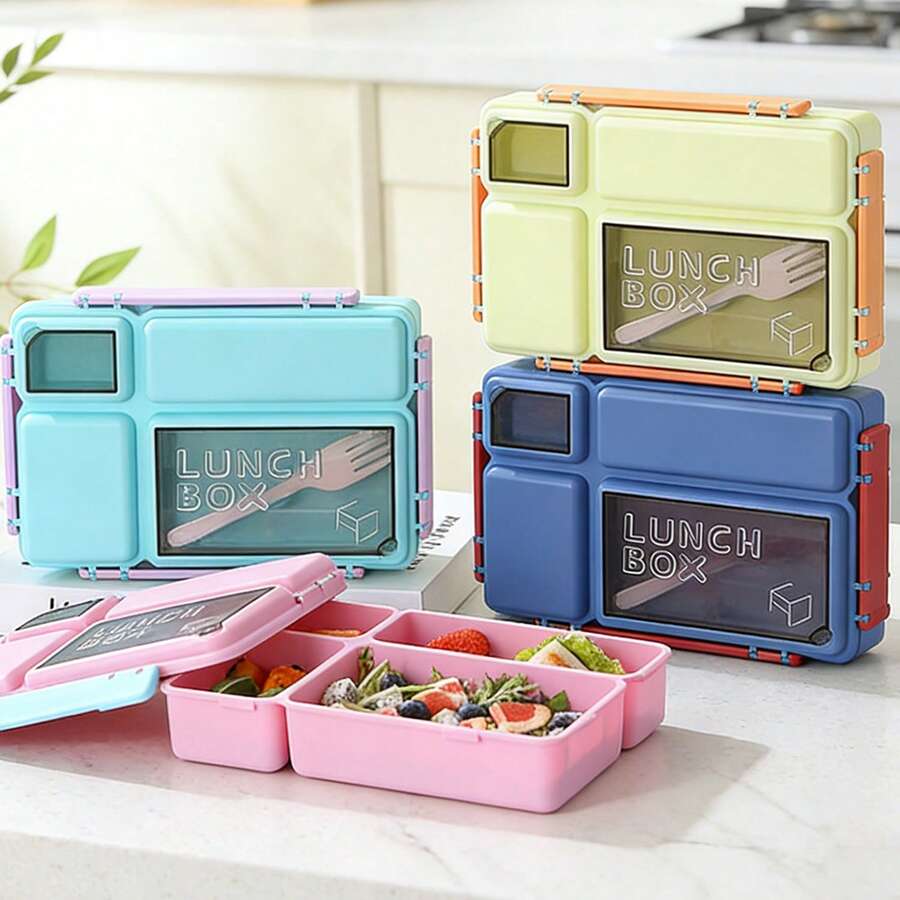 Hộp cơm trưa Bento dành cho người lớn, kèm dụng cụ ăn uống, an toàn khi sử dụng trong máy rửa chén và lò nướng, chống rò rỉ, có thể xếp chồng lên nhau, hộp đựng cơm trưa tiện dụng cho công sở, dã ngoại và trường học. - Nhiều màu - Xem 1