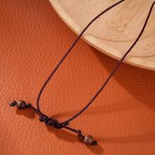 LADi 天然虎眼石与养殖珍珠圈形项链，时尚小众日常配饰 - 棕色 - 查看 5