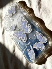 Blue Butterfly Glitter ForApple 17 Transparent Phone Case, Apple 11, Wave Bubbles, 14 Drop Protection Cover, 13 - Transparent Blue - View 4