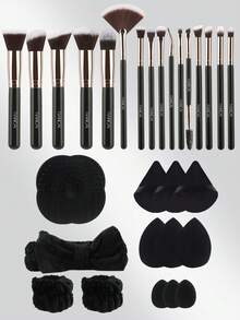 30件套化妆刷组合套装包含化妆海绵、散粉、眼影刷、眉刷、粉底刷、腮红刷、遮瑕刷、高光刷，采用超柔软优质合成毛，适合日常面部化妆，另附化妆刷清洁工具和多功能拉链防水化妆包。 - 彩色 - 查看 17