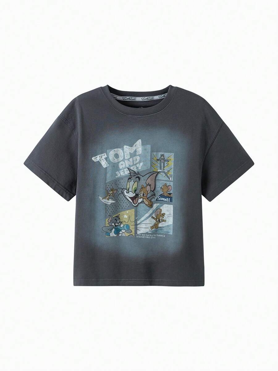 Balabala TOM AND JERRY. 男童卡通印花休闲短袖上衣,夏季 - 灰色調 - 查看 1