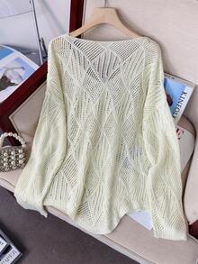 Áo len cổ chữ V kẻ caro hình thoi mùa xuân/hè của Wixra, kiểu dáng rộng rãi, tôn dáng, thích hợp mặc thường ngày. - Màu be - Xem 2