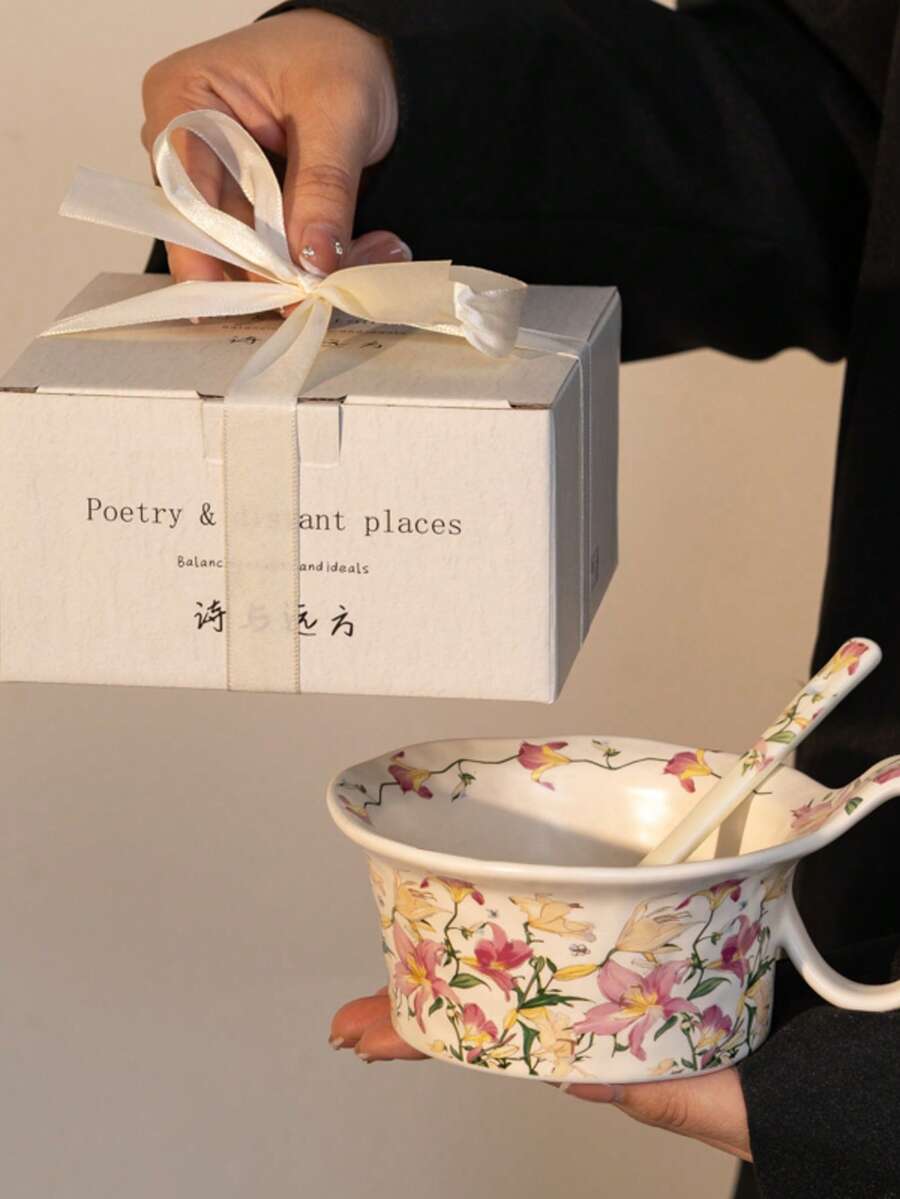 1 bát sứ 400ml có tay cầm, chịu nhiệt, dùng đựng bữa sáng/sữa/sữa chua/phô mai tại nhà. - Màu Hồng baby - Xem 1