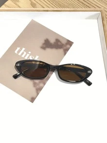 1 PC Women's Retro Narrow Cat Eye Fashion Glasses Solid Color Polycarbonate Frame Tea Tinted Lenses Lightweight Suitable For Vacation Outing With Glasses Box - 彩色 - 查看 5