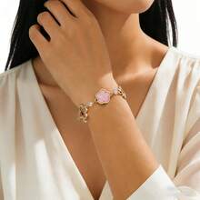 1pc Luxury Minimalist Pink Hollow Design Bracelet, Suitable For Women's Daily Wear And Gift - Multicolor - View 7