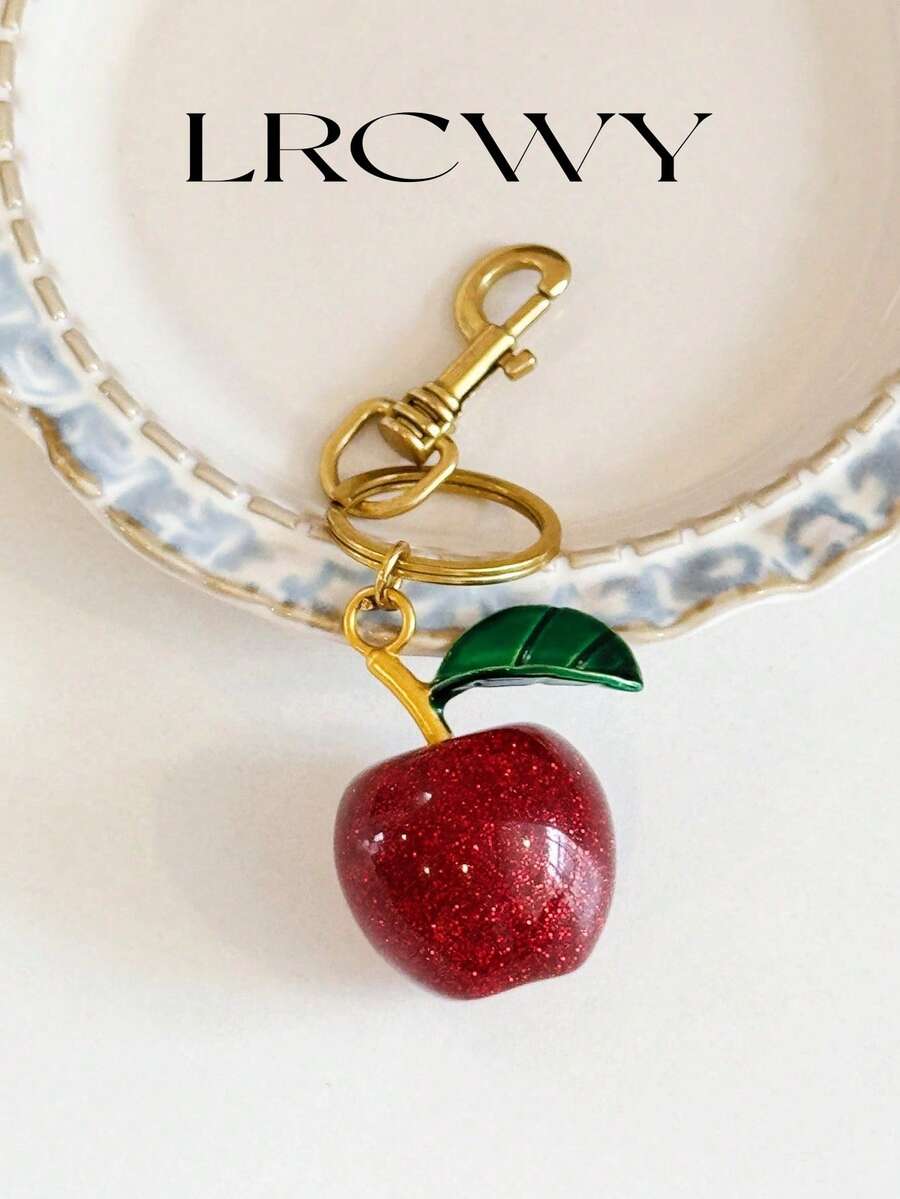 苹果造型钥匙扣，可爱百搭，可搭配女士包包 - 酒紅色 - 查看 1