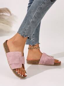 Dép đế dày mùa xuân/hè thương hiệu mới, dép lê đế dày kiểu vỏ trấu, dép sandal thời trang nữ được các ngôi sao mạng ưa chuộng, dép xỏ ngón kiểu La Mã, dép lê đen thoải mái cho mùa hè - Hồng - Xem 4