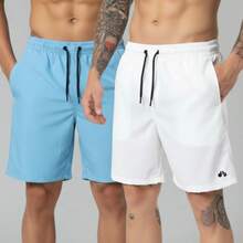 Kit Of 2 Men's Lightweight Tactel Shorts, Quick-Drying, Comfortable For Training And Everyday Wear - BLANCO/AZUL CLARO - Ver 1
