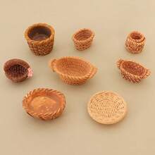 10 pièces Paniers de rangement de pain mini réalistes mélangés au hasard, outils d'ameublement en bambou tressé factice en résine, convenant à la décoration de maison de poupée, à l'art du paysage miniature, aux cadeaux d'artisanat créatifs et aux accessoires pour la maison - Plusieurs styles - Voir 3