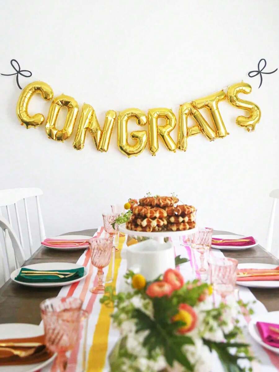 8pcs/Set Congratulations Graduate! 16-Inch Gold Foil Letter Balloons Set - Perfect For Graduation Theme Parties, Commencement Ceremonies, Grand Openings And Party Decorations - Multicolor - View 1
