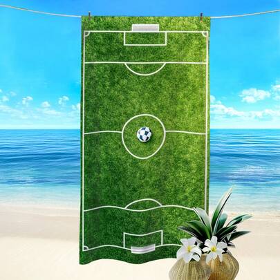 1pc Football Field Printed Beach Towel, Super Absorbent Quick Dry Towel For Swimming, Soft And Lightweight Beach Blanket, Ideal Beach Essential For Beach, Swimming, Outdoor, Camping, Travel