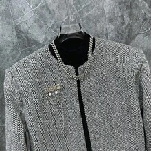 Handsome Guys Must Buy! French-Style Small Fragrance Windbreaker Men's High-End Heavy-Duty Heat-Pressed Rhinestone Wrinkle-Free Relaxed Design Short Jacket - Grey - View 4