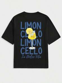 Camiseta de manga corta de cuello redondo con estampado gráfico, de corte holgado para hombre - Negro - Ver 3