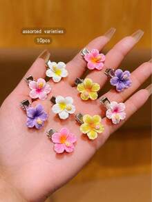 10 piezas de pinzas para el cabello con flores lindas de colores aleatorios, accesorios de cabello de estilo dulce para uso diario - Multicolor - Ver 6