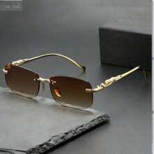 5副装 2副装 1副装 小盒方形时尚眼镜 新款个性化金属海洋时尚眼镜 女士高端街头眼镜 - 金色 - 查看 1