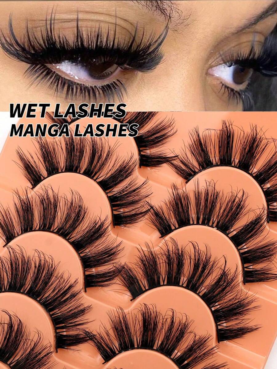 1 Set 7 Pairs Cartoon Style False Eyelashes, Faux Mink Cat Eye Lashes, Natural & Thick, Eyelash Extension, Travel Makeup Essential - A - View 1