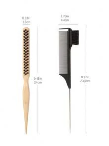 Hair Styling Comb Set, Teasing Brush + Edge Brush With Steel Pin Tail, Boar Bristle Brush For Voluminous Hair, Evening Updo, Slick Back Hairstyle And Beard Styling - Multicolor - View 7