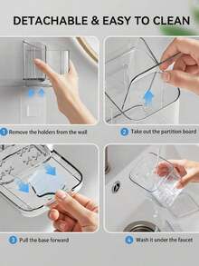 1pc Transparent Toothbrush Holder, Compartment Wall Mount Storage Rack, Creative No-Drill Bathroom Organizer, Can Store Toothbrush, Comb And Razor, Home Bathroom Decor - Trong sáng - Xem 6