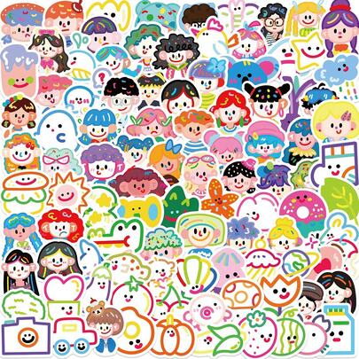 100Pcs Cartoon Dopamine Element Cute Figure Stickers Anime Figures Decor Graffiti Aesthetics Stickers Vinyl Stickers Stickers For Water Bottle, Guitar, Luggage, Phone, Case, Laptop, Skateboard, Gift