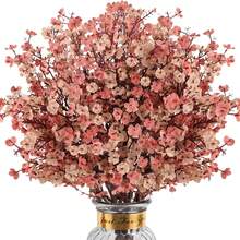 1支/3支装塑料仿真花束，樱花，满天星，现代仿真花卉摆设，家居装饰，仿真植物，秋季装饰，房间装饰，书桌装饰，花园装饰，房间装饰用品，情人节，礼物，生日，毕业季，返校季，学习用品 - 珊瑚粉 - 查看 2