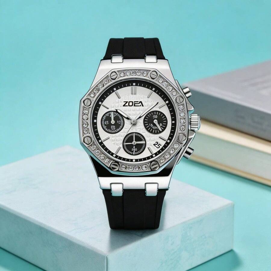 ZOEA Reloj de pulsera unisex con diseño multifuncional, correa de silicona, estilo moderno casual, uso diario y social - Blanco y negro 2 - Ver 1