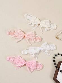 3/4pcs Set Solid Color Lace Bow Baby Headbands, Cute Newborn Photography Props, Soft Elastic Infant Hair Accessories - Multicolor - View 7