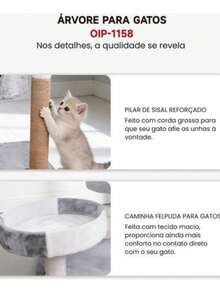 Arranhador Para Gatos Árvore De Gatos Torre Casinha Pet Cinza Multi Níveis Estrutura Resistente e Montagem Simples - Tamanho Único - Visão 7