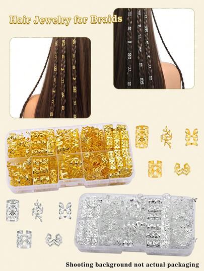 100 pièces de perles bohèmes dorées et argentées, anneaux de cheveux vintage creux, épingles à cheveux, boucles pour accessoires de cheveux. Bijoux pour cheveux tressés