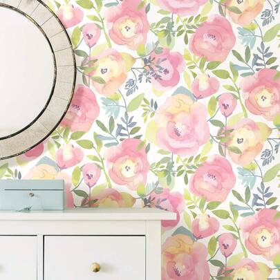 Peel And Stick Wallpaper Floral Wallpaper Floral Contact Paper Peony Self Adhesive Removable Wall Paper For Cabinets Walls Shelf Liner, Light Pink