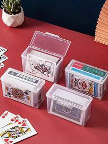 1/4 透明卡牌收纳盒，带透明盖和标签隔层 - 耐用塑料桌面游戏卡牌收纳盒，可堆叠设计，适用于家庭/办公室，防漏卡牌收纳盒，带透明盖，桌面收纳展示盒 - 無色 - 查看 8