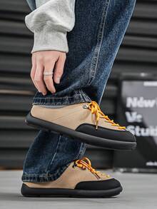 【新品】男士春夏时尚休闲一脚蹬乐福鞋，撞色平底系带装饰，青少年休闲鞋，大码47.5码 - 卡其色 - 查看 15