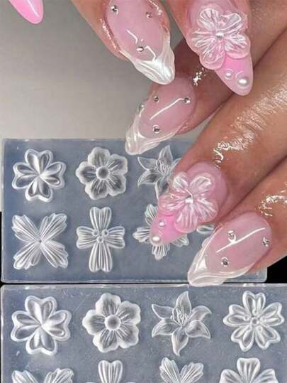 1 pieza Molde de silicona para arte de uñas 3D con flores, molde de pétalos de flores de cerezo y lirio de primavera, molde reutilizable para decoración de uñas acrílicas para plantilla de manualidades de arte de uñas
