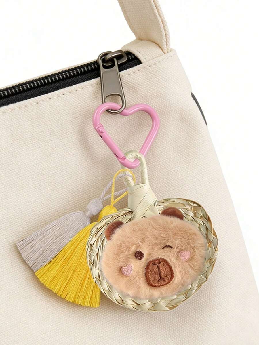 1pc Cute Bear Keychain With Mini PU Fan And Tassel Decor, Suitable For Bag Pendant, Travel Accessories, Car Key Chain, Delicate Bear Themed Design, Great For Travel, Date, Shopping, Party, Gift, Mother's Day, Valentine's Day, Teacher's Day, Back To School, Summer And Beach - Multicolor - View 1