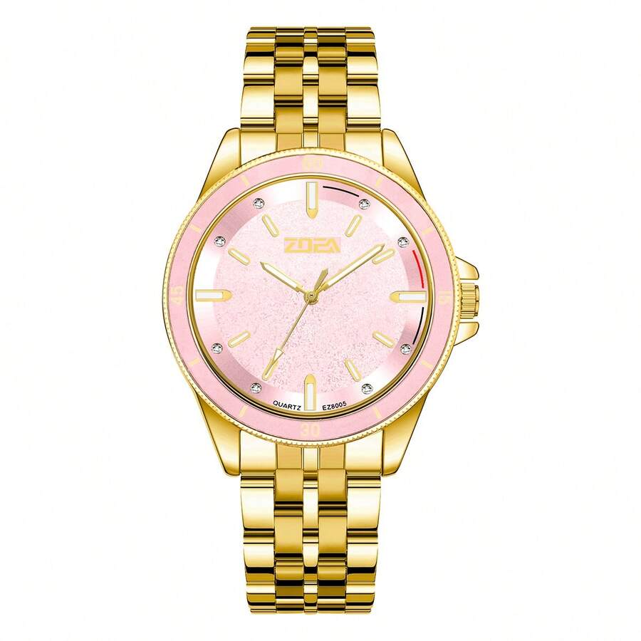 Reloj Casual ZOEA para Hombre, Correa , Esfera Elegante, Uso Diario y Trabajo - Correa-Dorado/caja-Rosa - Ver 1