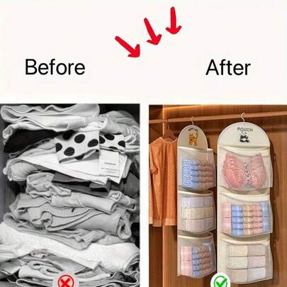 3-Tier Hanging Underwear, Socks And Bra Storage Mesh Bag - Suitable For Dorm And Home Wall-Mounted Storage Pouch, Transparent Pocket Design, Multi-Layer Organizer | Visible Pocket Design, Clothing Organization And Storage