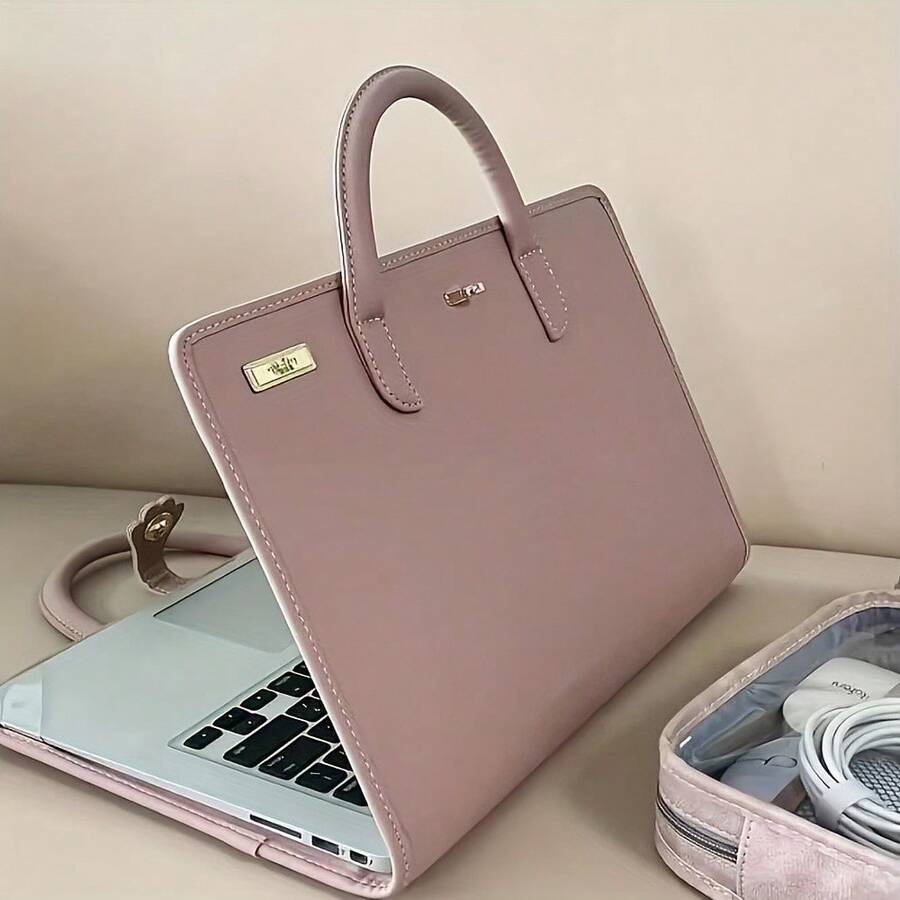 1pc Laptop Protective Case, Laptop Shell, Laptop Protective Cover, Suitable For Various Laptop Models - With Handle PU Protective Exterior, Glossy Design Compatible With MacBook Pro/Air, And More, Compact And Lightweight, Essential For Daily Home And Office Use