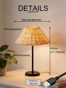 1pc Rattan Table Lamp, Vintage Handmade Pleated Lamp, Nordic Solid Wood Bedside Lamp, Suitable For Homestay, Dining Room, Camping, Dimmable Warm Light Touch Control Lamp - Black - View 12