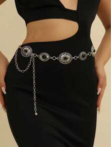 European And American Cross-Border Round Circle Waist Belt, Geometric Metal Waist Chain, Versatile Chain Decor Accessory For Women - Silver - View 9