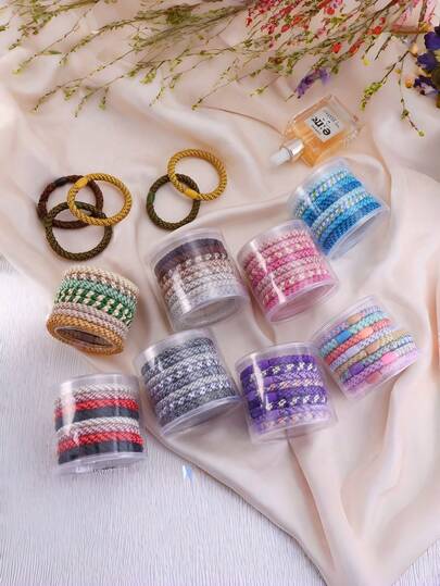 8条纯色休闲尼龙耐用加厚弹力发圈，多功能马尾辫发圈，高弹力秋冬发饰