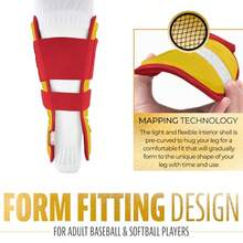 Franklin Sports Baseball + Softball Leg Guard - PRT Series Adult Shin + Foot Shield for Batting - Protective Leg + Ankle Guard with Toe Plate - Right Hand + Left Hand Hitters - Yellow/Red - One Size - Amarillo - Ver 5