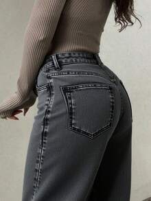 Pantalones Jeans de Mujer Tiro Alto, Wide Leg, Gris Deslavado, Comodo, Femenino, Casual, Ideal para Fiestas, Día de Campo, Diario, Escuela, Festivales, conciertos, Hecho en Mexico Savi Jeans - Gris - Ver 2
