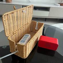 Countryside Style Rattan-Look Rectangular Power Strip Storage Box - Coffee Brown - View 2