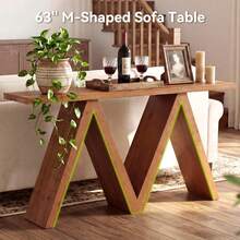 LITTLE TREE 160cm Solid Wood Console Table Farmhouse Sofa Table With M‑Shaped Base For Entryway Hallway Living Room - Brown - View 4